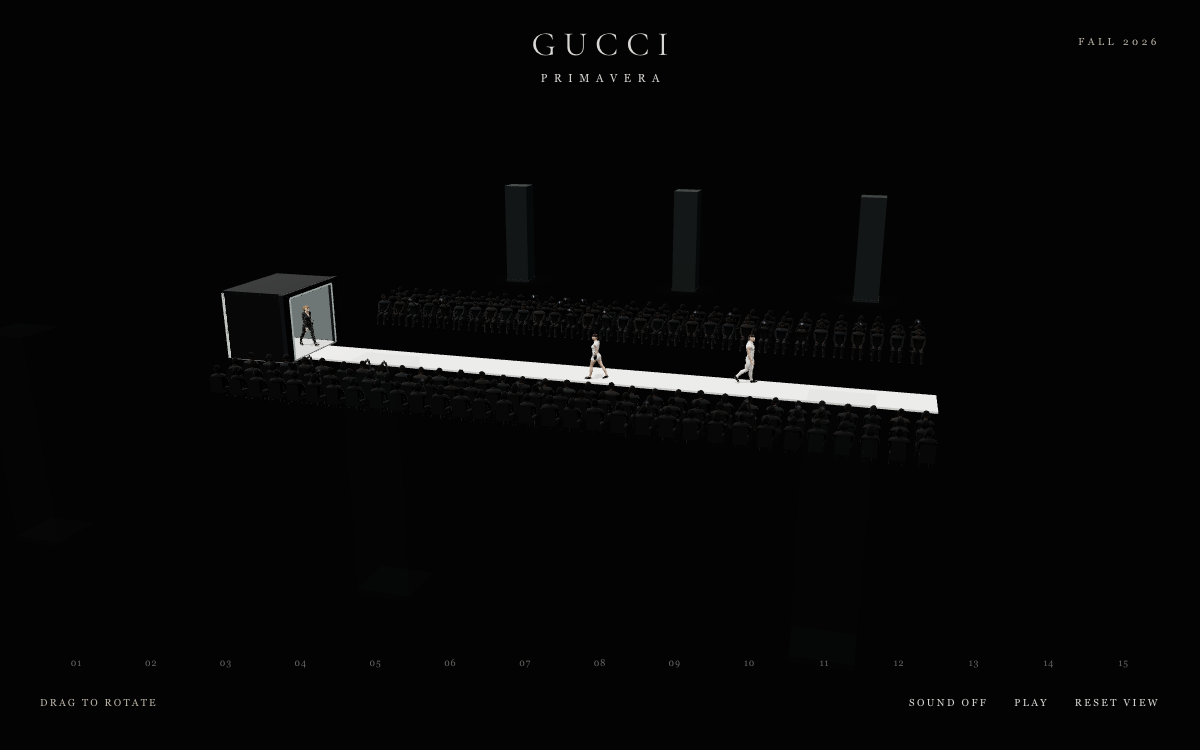 Gucci Runway: an interactive fashion show with models on a runway surrounded by an audience